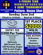 June 2nd - BCB Brandon Crossroads Bowl - 4 Game Handicap/Scratch 4 Person Team Tournament