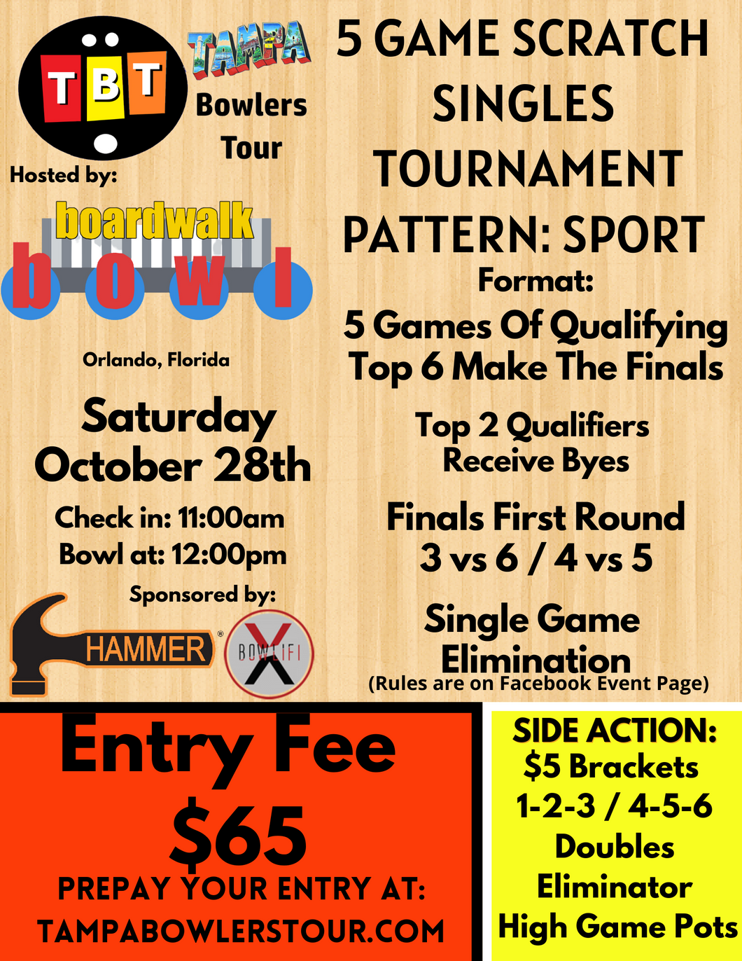 October 28th - Boardwalk Bowl Entertainment Center - 5 Games Scratch Singles