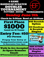 EFTournaments June 9th - Maple Lanes Countryside - Doubles 4 Games Handicap/Scratch