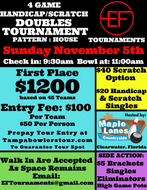 EFTournaments November 5th - Maple Lanes Countryside - 5 Games Handicap/Scratch Doubles
