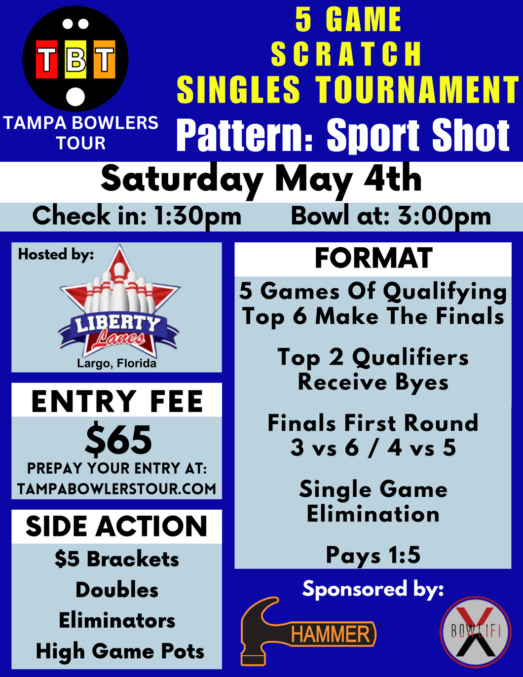 May 4th - Liberty Lanes - 5 Game Scratch Singles – Tampa Bowlers Tour