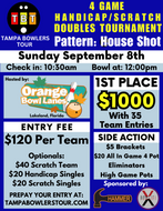 September 8th - Orange Bowl Lakeland - 4 Game Handicap/Scratch Doubles Tournament