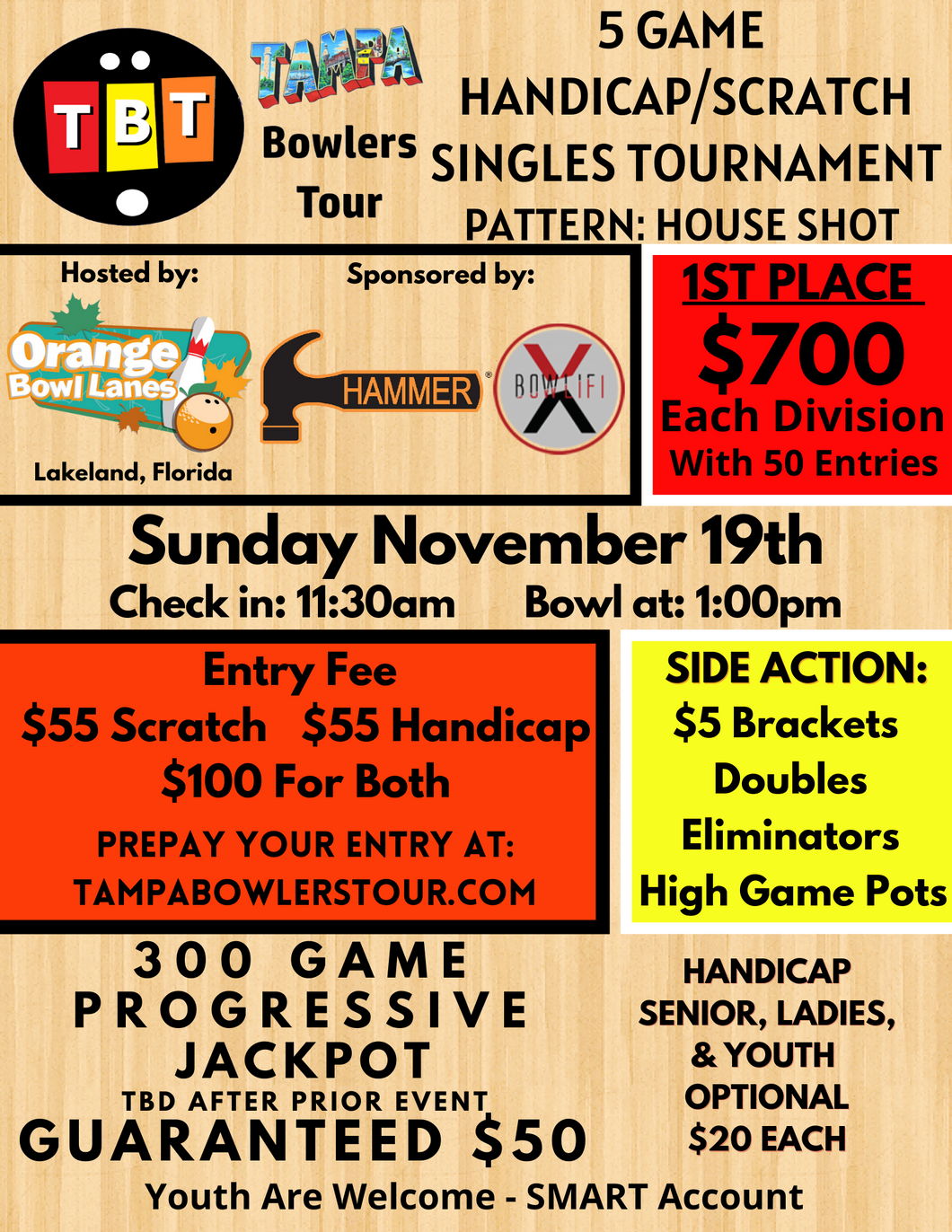 November 19th - Orange Bowl Lakeland - 5 Game Handicap/Scratch Singles